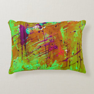 Colourful Neon Green Abstract Splatter Paint Decorative Cushion