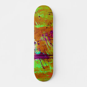 Colourful Neon Green Abstract Splatter Paint Skateboard