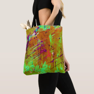 Colourful Neon Green Abstract Splatter Paint Tote Bag