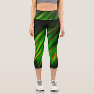 Colourful neon green brush strokes on dark grey capri leggings