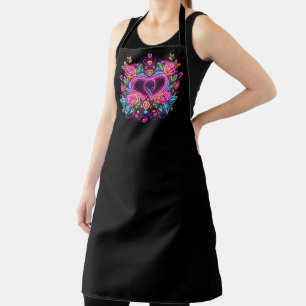Colourful neon heart Valentine's day  Apron