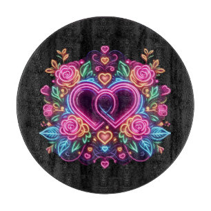 Colourful neon heart Valentine's day Cutting Board