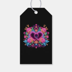 Colourful neon heart Valentine's day Gift Tags