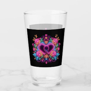 Colourful neon heart Valentine's day Glass