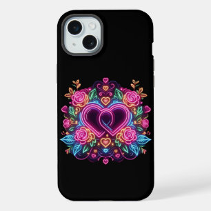 Colourful neon heart Valentine's day iPhone 15 Plus Case