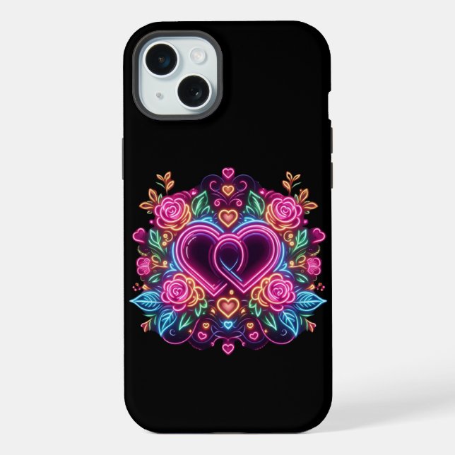 Colourful neon heart Valentine's day  iPhone Case (Back)
