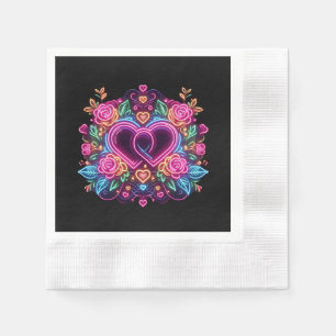 Colourful neon heart Valentine's day Napkin