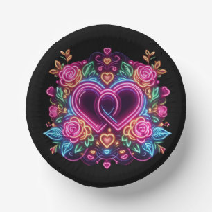 Colourful neon heart Valentine's day Paper Plate