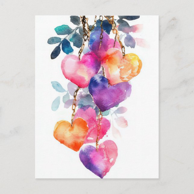 Colourful neon Hearts Valentine's Greeting Postcard (Front)