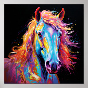 Colourful neon horse print, poster