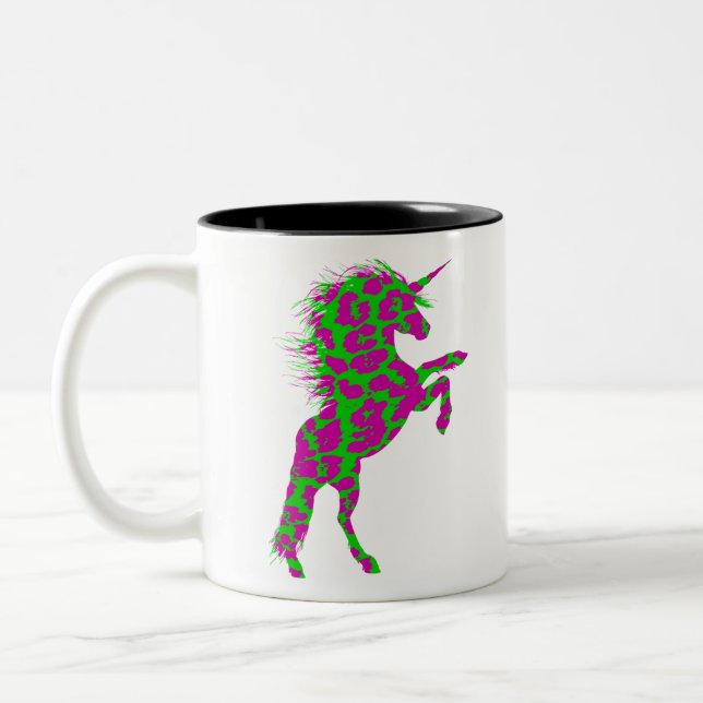 Colourful Neon Leopard Print Unicorn Two-Tone Coffee Mug (Left)