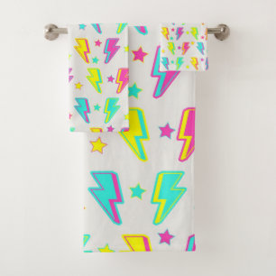 Colourful Neon Lightning Bold and Vibrant Spring Bath Towel Set
