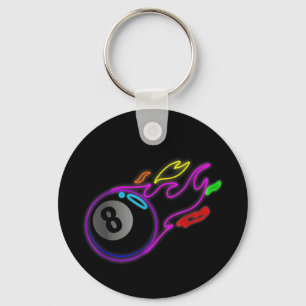 Colourful Neon Lights Eight Ball Billiards Pool Key Ring