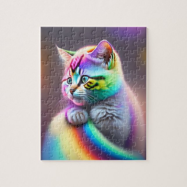 Colourful Neon Lights Sweet Little Baby Cat Jigsaw Puzzle (Vertical)