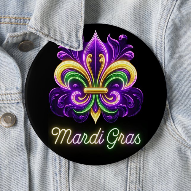 Colourful Neon Mardi Gras Fleur de lis 6 Cm Round Badge (In Situ)