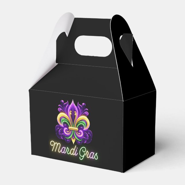 Colourful Neon Mardi Gras Fleur de lis Favour Box (Front Side)