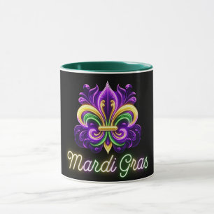 Colourful Neon Mardi Gras Fleur de lis Mug