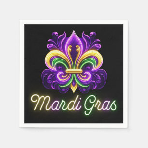 Colourful Neon Mardi Gras Fleur de lis Napkin