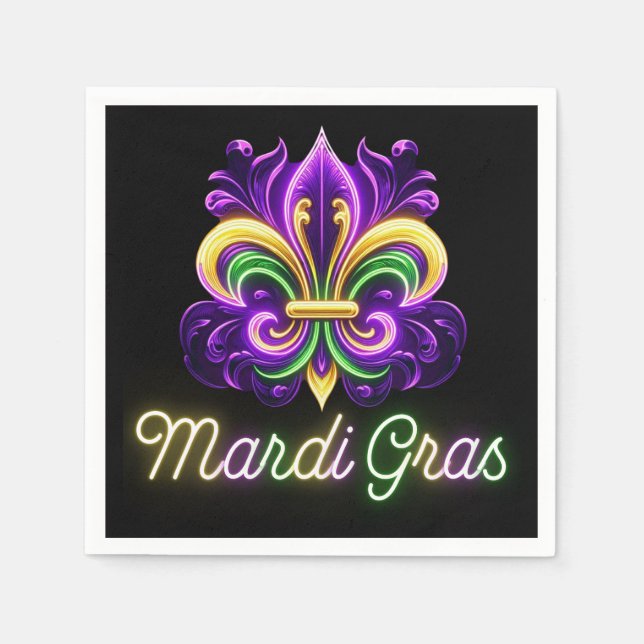 Colourful Neon Mardi Gras Fleur de lis Napkin (Front)