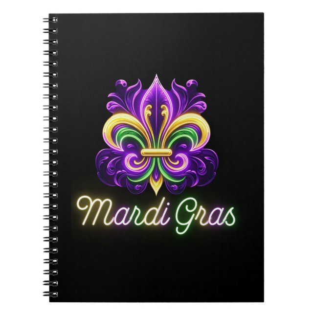 Colourful Neon Mardi Gras Fleur de lis Notebook (Front)