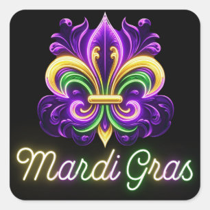 Colourful Neon Mardi Gras Fleur de lis Square Sticker