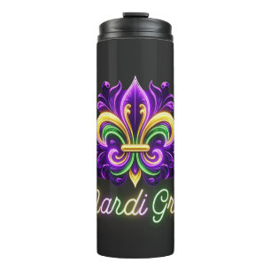 Colourful Neon Mardi Gras Fleur de lis Thermal Tumbler