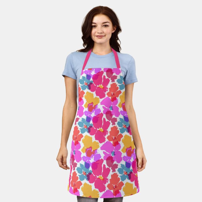 Colourful Neon Modern Flower Pattern Apron (Worn)