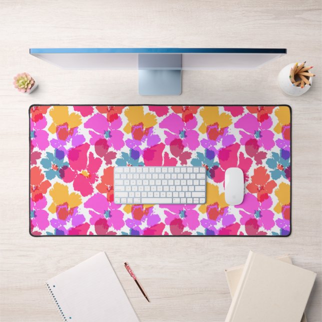 Colourful Neon Modern Flower Pattern Desk Mat (Office 1)