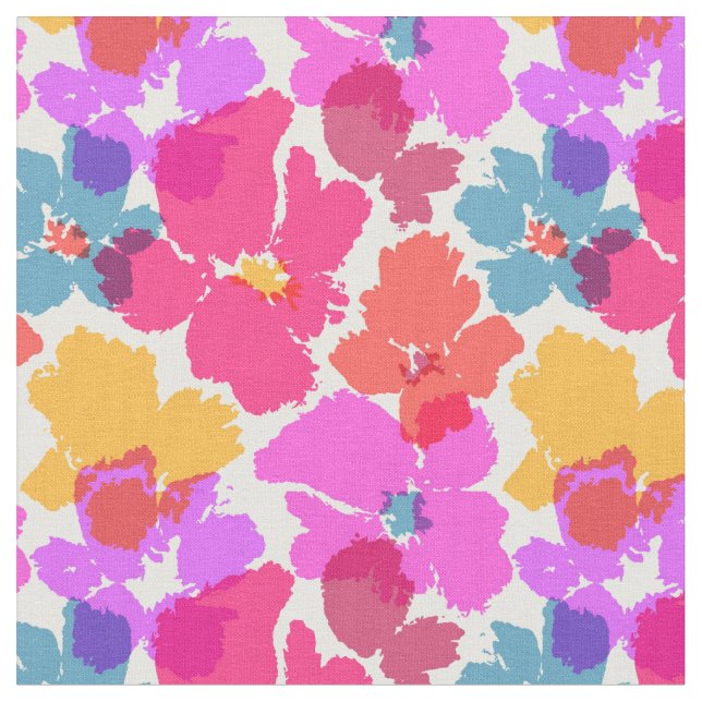 Colourful Neon Modern Flower Pattern Fabric (Close Up)