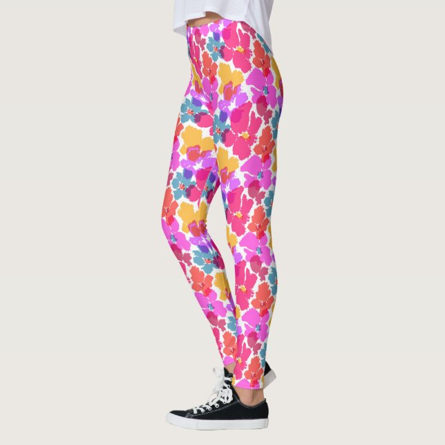Colourful Neon Modern Flower Pattern Leggings (Left)