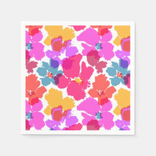 Colourful Neon Modern Flower Pattern Napkin (Front)