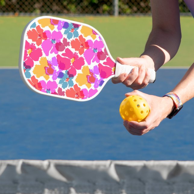 Colourful Neon Modern Flower Pattern Pickleball Paddle (Insitu)