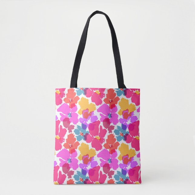 Colourful Neon Modern Flower Pattern Tote Bag (Front)