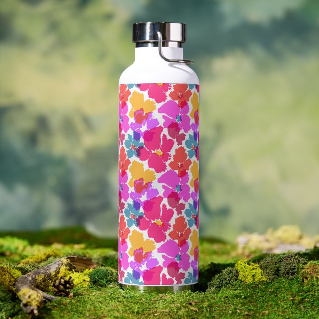 Colourful Neon Modern Flower Pattern Water Bottle (Outdoor)