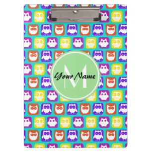 Colourful Neon Owl Custom Monogram, Personalised Clipboard