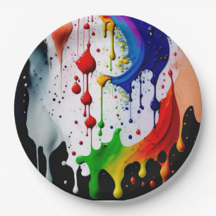 Colourful Neon Paint Drips Splatter 3d Paper Plate