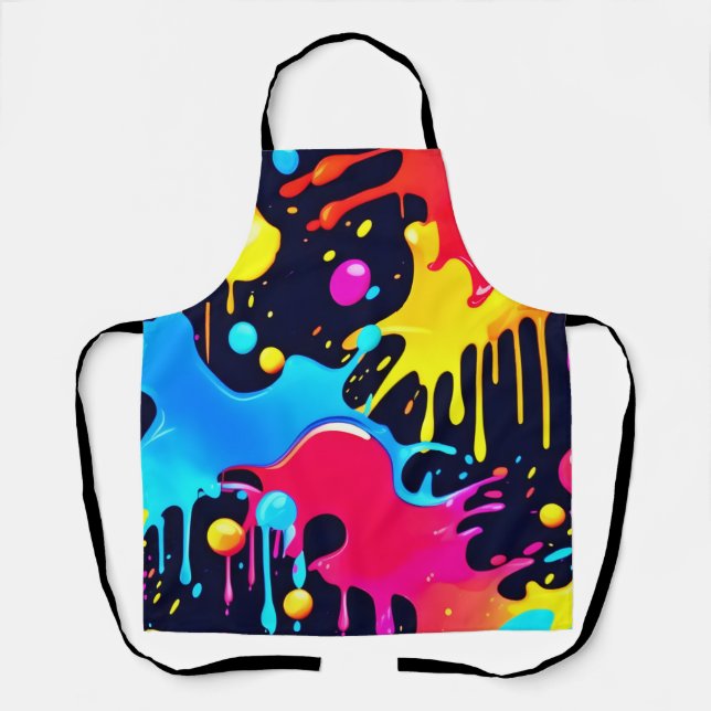 Colourful Neon Paint Splatter Art Apron (Front)