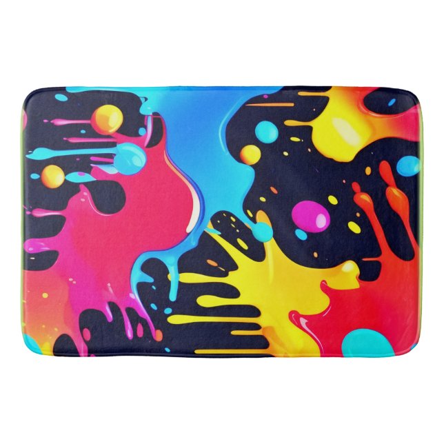 Colourful Neon Paint Splatter Art Bath Mat (Front)