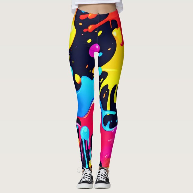 Colourful Neon Paint Splatter Art Leggings (Front)