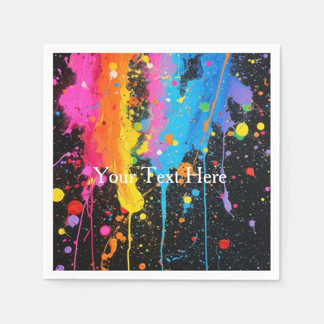 Colourful Neon Paint Splatter Customised Napkin (Front)