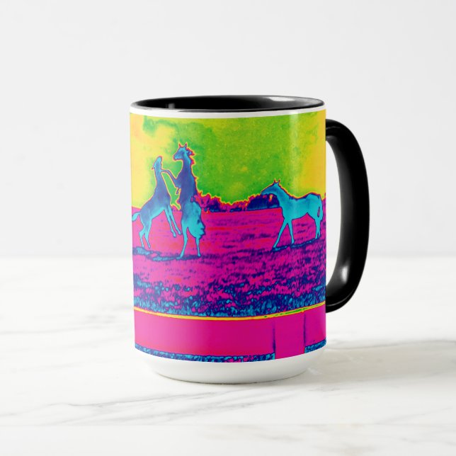 Colourful Neon Pastel Horses in Pasture Mug (Front Right)
