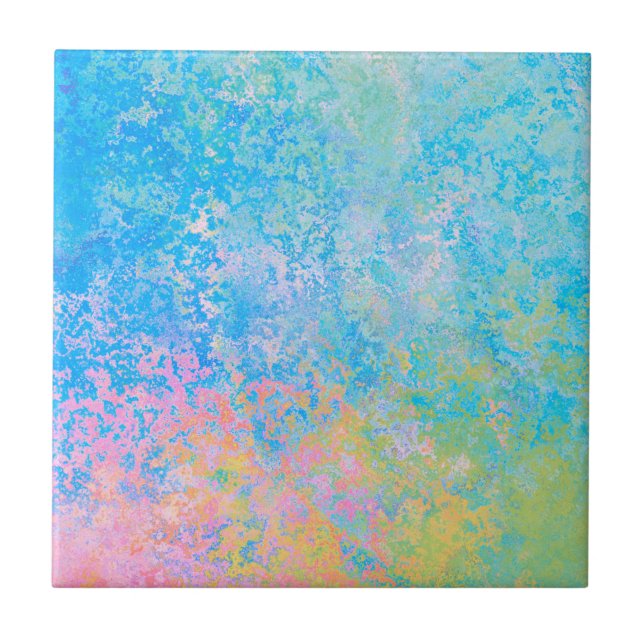 Colourful Neon Pastel Sky Alcohol Ink Abstract Ceramic Tile (Front)