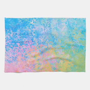 Colourful Neon Pastel Sky Alcohol Ink Abstract Tea Towel