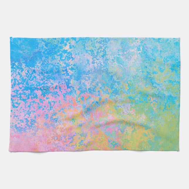 Colourful Neon Pastel Sky Alcohol Ink Abstract Tea Towel (Horizontal)