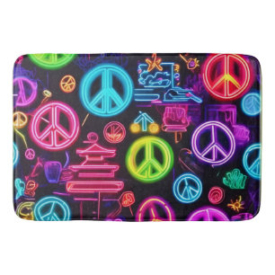 Colourful Neon Peace Pattern Bath Mat