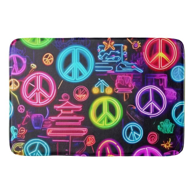 Colourful Neon Peace Pattern Bath Mat (Front)