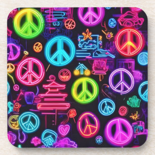 Colourful Neon Peace Pattern Coaster