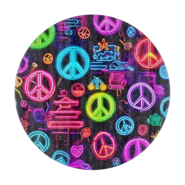 Colourful Neon Peace Pattern Cutting Board (Front)