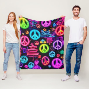 Colourful Neon Peace Pattern Fleece Blanket