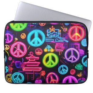 Colourful Neon Peace Pattern Laptop Sleeve